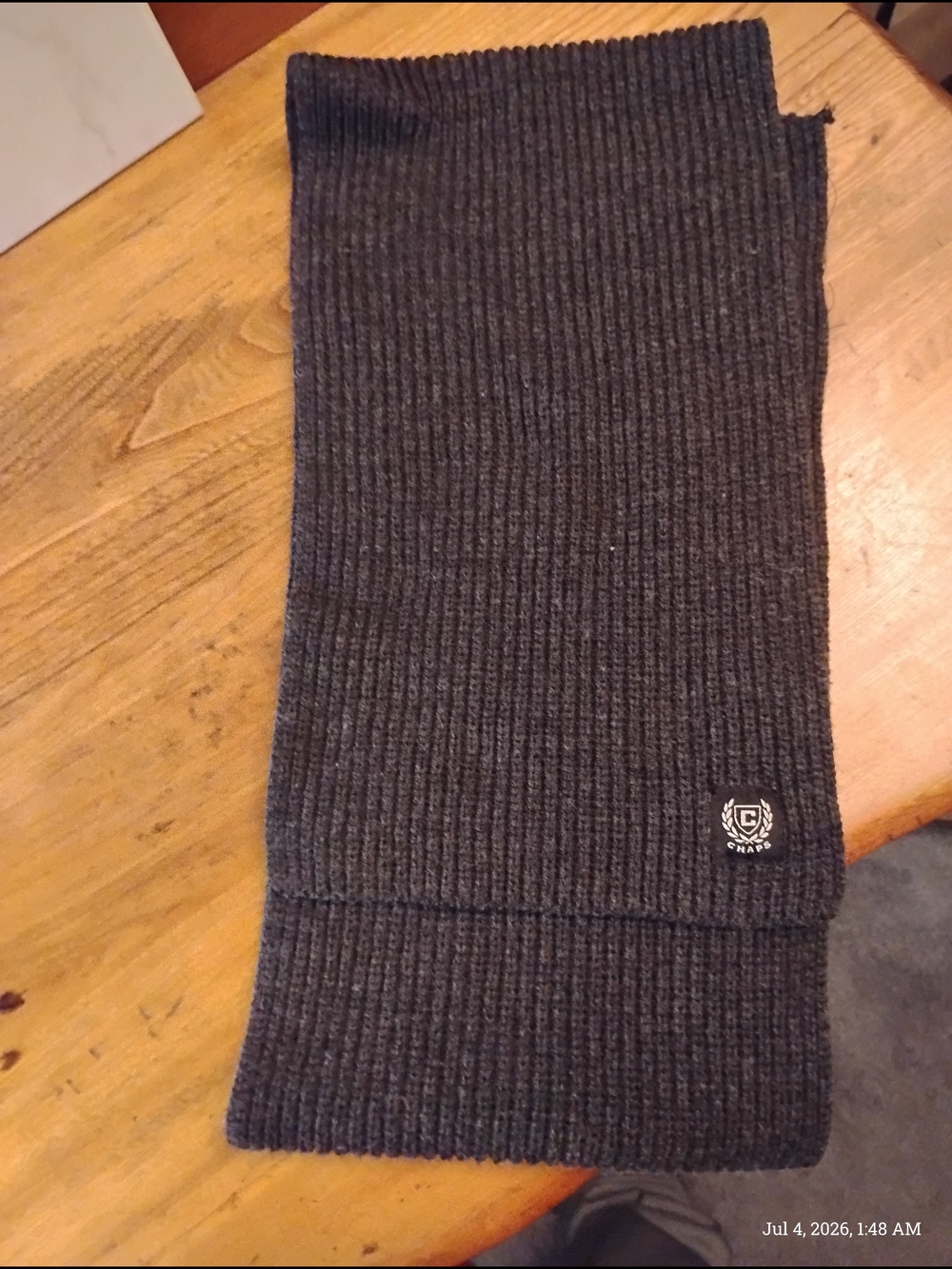 Chaps Men's Ribbed Knit Scarf in Dark Gray